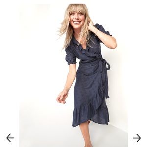Old Navy Waist-Defined Ruffled Tie-Belt Midi Wrap Dress